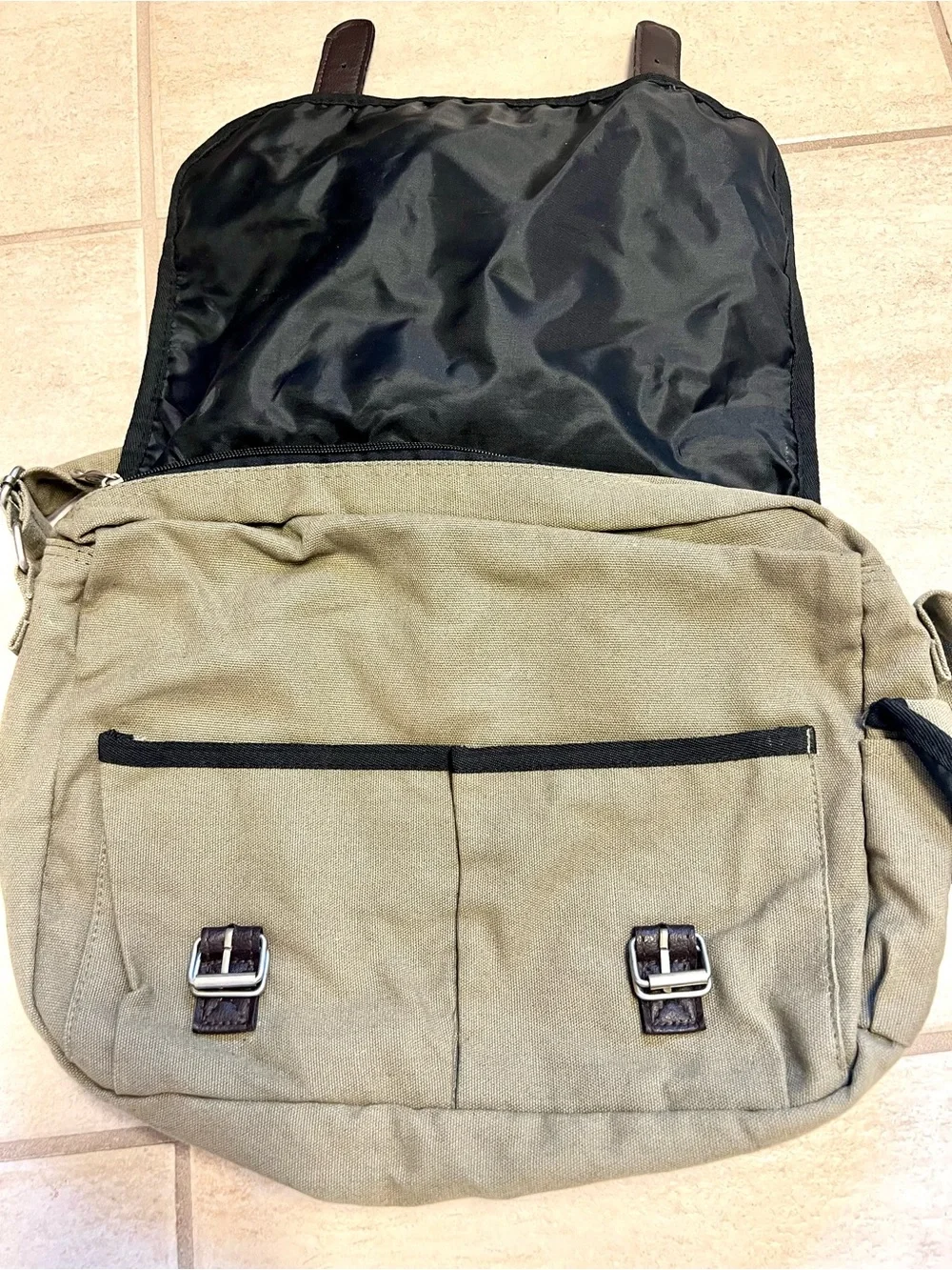 Vintage Sierra Club Khaki Canvas Messenger Shoulder Bag Leather Buckle Utility